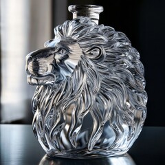 Exquisite Lion-Shaped Glass Bottle with Detailed Mane Design
