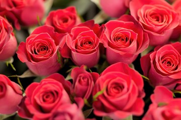 Obraz premium A detailed view of a cluster of red roses, ideal for use in romantic or floral-themed contexts