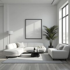 3D Frame Mockup, ISO A Paper Size Poster on Living Room Wall | Modern Interior Design,  Interior mockup with house background. 3d render
