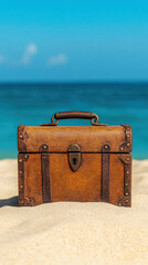 The mystery, A locked chest is partially buried in sand, suggesting treasure or mystery in a high-fidelity image.