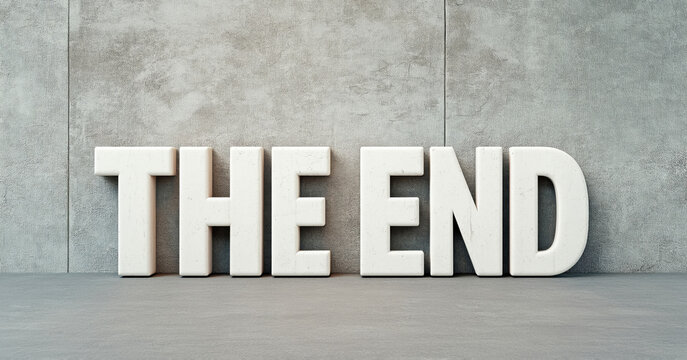 Large white bold letters spelling the end against concrete wall