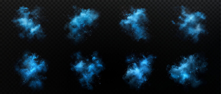 Amazing misty effect with shimmering smoke blue and sparkling tiny stars. A glowing fog filled with luminous particles, blue vapor sprinkled with stardust.