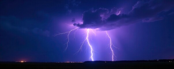 Electric storm in night sky with numerous lightning bolts, lightning storms,