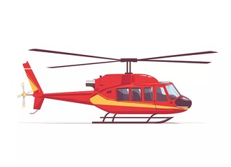 flat vector illustration of red helicopter, simple design, white background, side view, flat colors, simple lines, logo style, bold outlines, no shadows, no gradients, simple shapes, no details on the