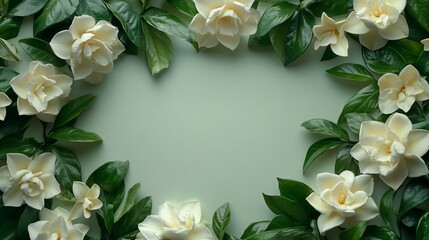 Elegant White Flower Frame Surrounded by Lush Green Leaves Creating a Natural Botanical Aesthetic