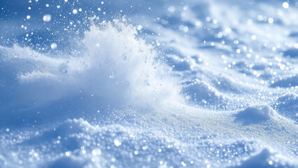 Snow avalanche with dynamic motion showcasing splashes in a vibrant winter scene.