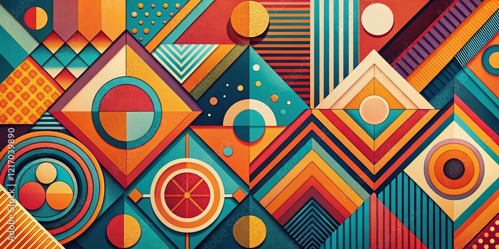 Poster panoramic abstract retro design background with text space - vintage geometric patterns