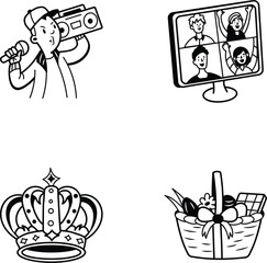 Pack of Doodle Style Party Fun Icons 


