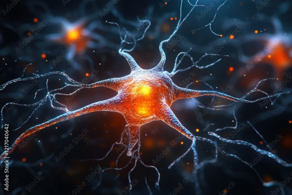 Aufkleber stunning 3d representation of neurons and synapses in the brain with mesmerizing glow and detailed s