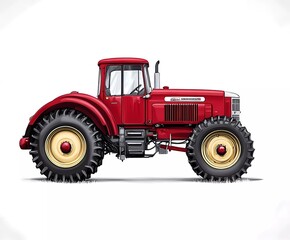 Obraz premium Red tractor vector flat icon illustration on a white background, simple design, cute style, clipart, vector graphics, simple lines and shapes, logo. -
