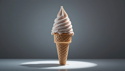 A pristine, high-resolution image of a classic soft-serve ice cream cone. Generative AI.