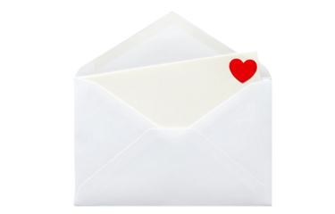 Open White Envelope with Red Heart Sticker on White Background – Romantic Letter Concept