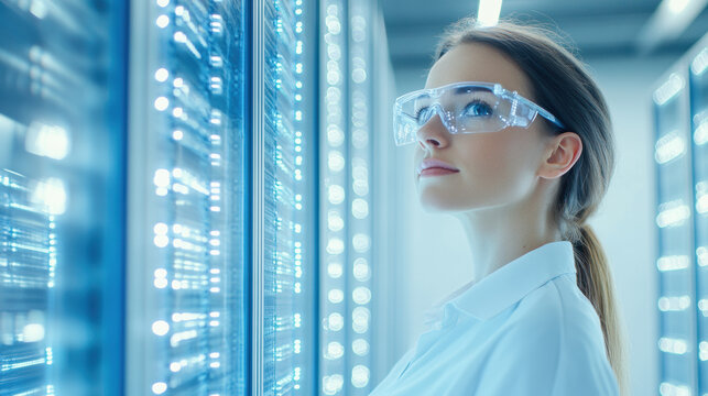 Female Scientist in Data Center