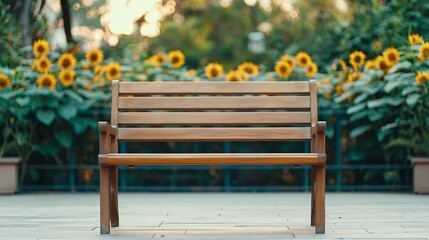 Park bench, sunflowers, sunset, tranquil scene, relaxation