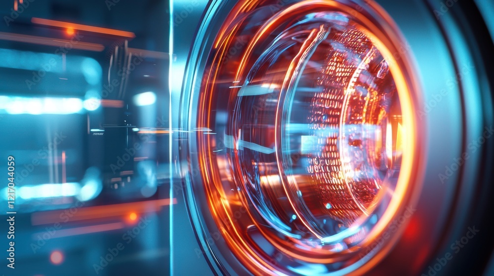 Poster futuristic digital data matrix visualization with luminous energy patterns and geometric shapes