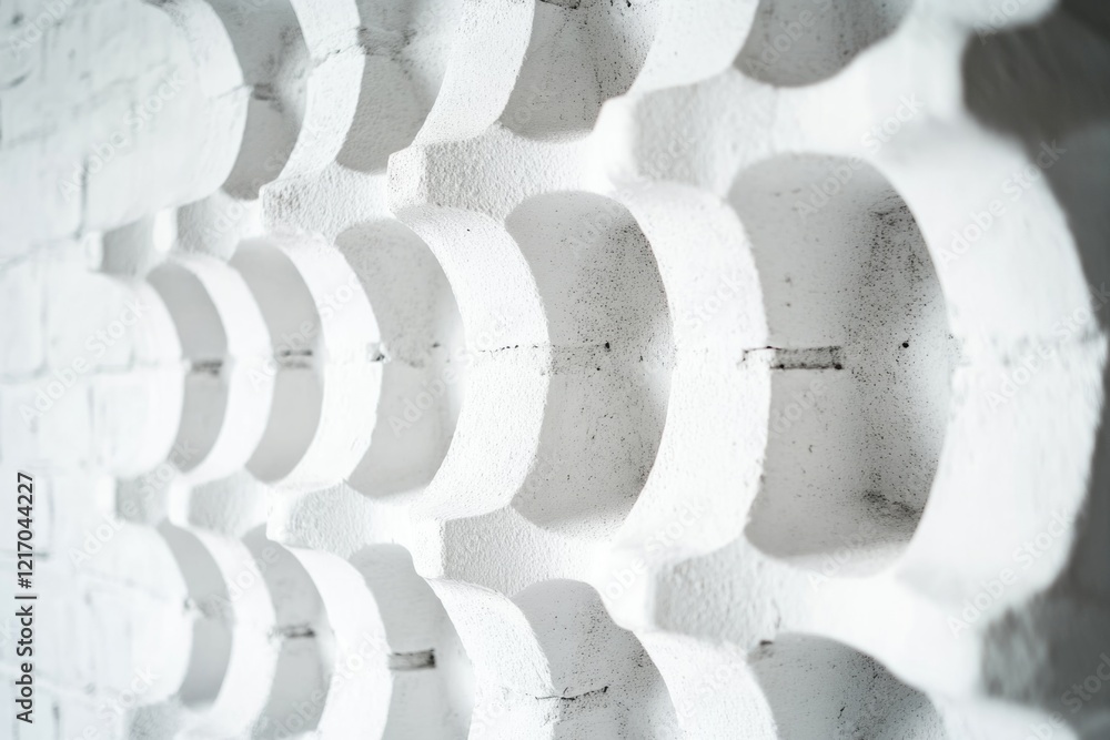 Poster a close-up shot of a white wall featuring circular patterns, ideal for use in design and architectur