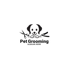 pet grooming icon, animal grooming salon, dog or cat paw, scissors with comb for groomer, flat symbol - editable stroke vector illustration