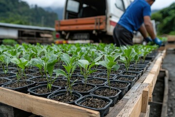 Rows of vibrant vegetable seedlings are showcased, representing the dedication to gardening and sustainable living. This image highlights the organic farming and nurturing process.