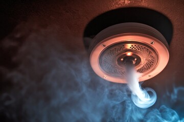A close-up shot of smoke coming out of a shower head, ideal for use in illustrations about cleanliness, health, and wellness
