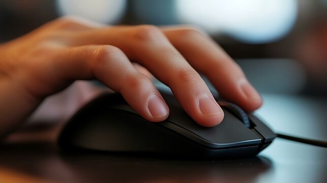 A close-up of a developer's hand on a mouse while navigating through code editors