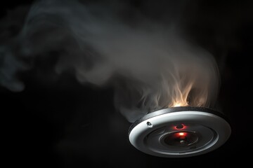 A smoke machine emits a bright red light in a dark environment