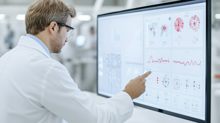 Scientist Analyzing Data on Interactive Screen