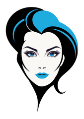 Woman with asymmetric styled bob haircut characteristic of 1980s hairstyle in a bold and voluminous way