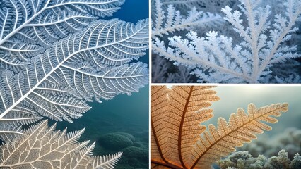 This image is a collage of four close-up photographs, each featuring a feathery,