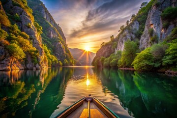 Peaceful Matka Lake Sunset: Macedonian Canyon Serenity