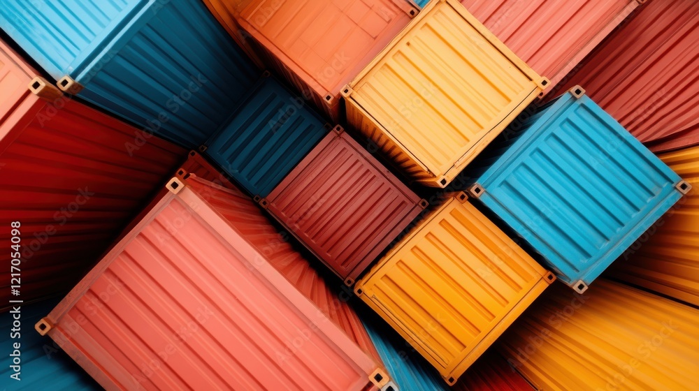 Poster an engaging image displays an abstract view of intricately stacked cargo containers, emphasizing sha