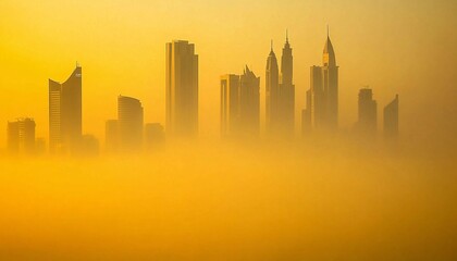 Fototapeta premium Dubai's skyline shrouded in yellow smog highlighting the critical issue of air quality.
