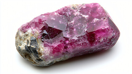 Fototapeta premium Ruby Gemstone with Smooth Facets: A deep red ruby glowing under studio lighting, showcasing its polished finish on a white background