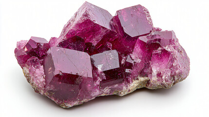 Ruby Gemstone with Smooth Facets: A deep red ruby glowing under studio lighting, showcasing its polished finish on a white background