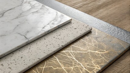 This image showcases a close-up, slightly angled view of four different surface samples laid side-by-side