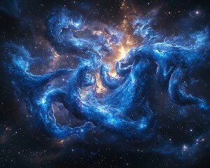 Celestial beings intertwined in a luminous cosmic dance with vivid starlight