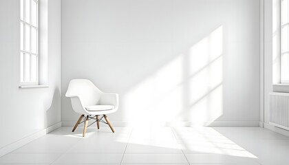 Fototapeta premium Modern White Chair in Sunlit Minimalist Room