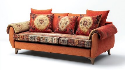 Elegant Orange Sofa with Decorative Cushions Design