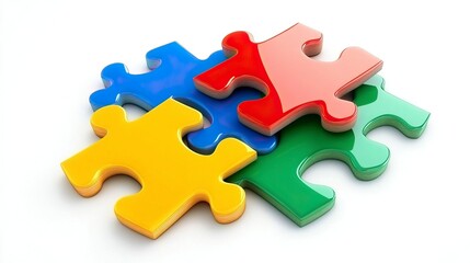 Obraz premium Jigsaw puzzle vector, flat design, white background, colorful, 5 pieces, vector illustration, flat colors, simple shapes, 2D render, 4 colors.