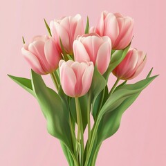 Obraz premium Pink tulips bouquet on pink background.