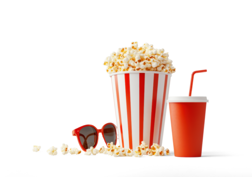 Popcorn Bucket and Soda on Transparent Background