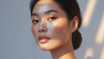 Naklejka premium Girl beautiful face for cream mockup, 