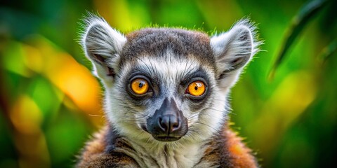 Obraz premium Ring-tailed Lemur Portrait: Striking Close-Up of a Primate in its Natural Habitat