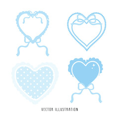 Decorative Blue Heart Shape Frame, Border. Vector Illustration