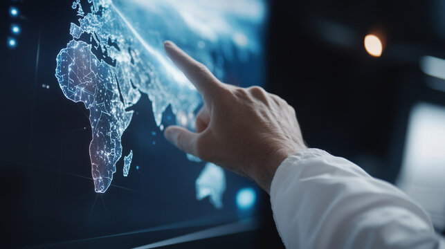 Futuristic Astronaut Using Touchscreen in Command Module