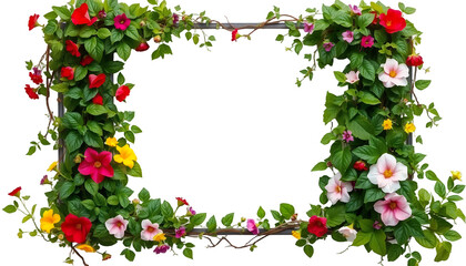 Fototapeta premium Colorful floral border with metal frame. isolated on white or transparent png background