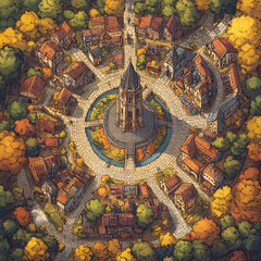 Autumnal Fantasy Village Aerial View
