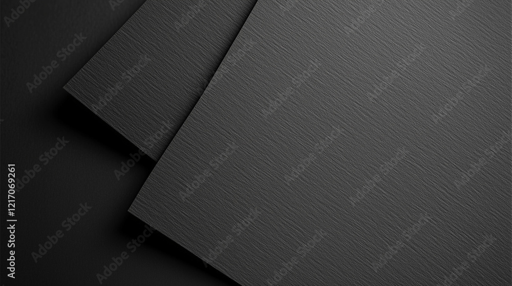 Aufkleber minimalist overlapping black paper sheets on solid black background, featuring matte textured surfac
