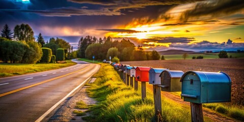 Obraz premium Rustic Rural Roadside Mailboxes - Long Exposure Photography