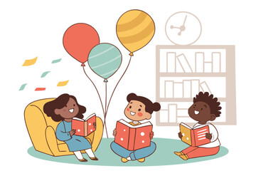 International children's book day children with balloons