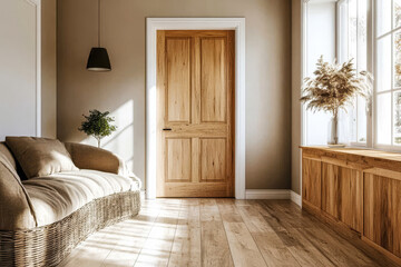 Elegant interior decor showcasing a cozy living space with natural light and wooden features